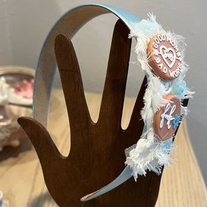 Headband handmade GOOD MOMS SAY BAD WORDS light blue